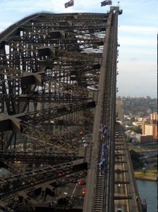 View of the Harbor Bridge due north of the southeast pylon.  See?  LOWER.